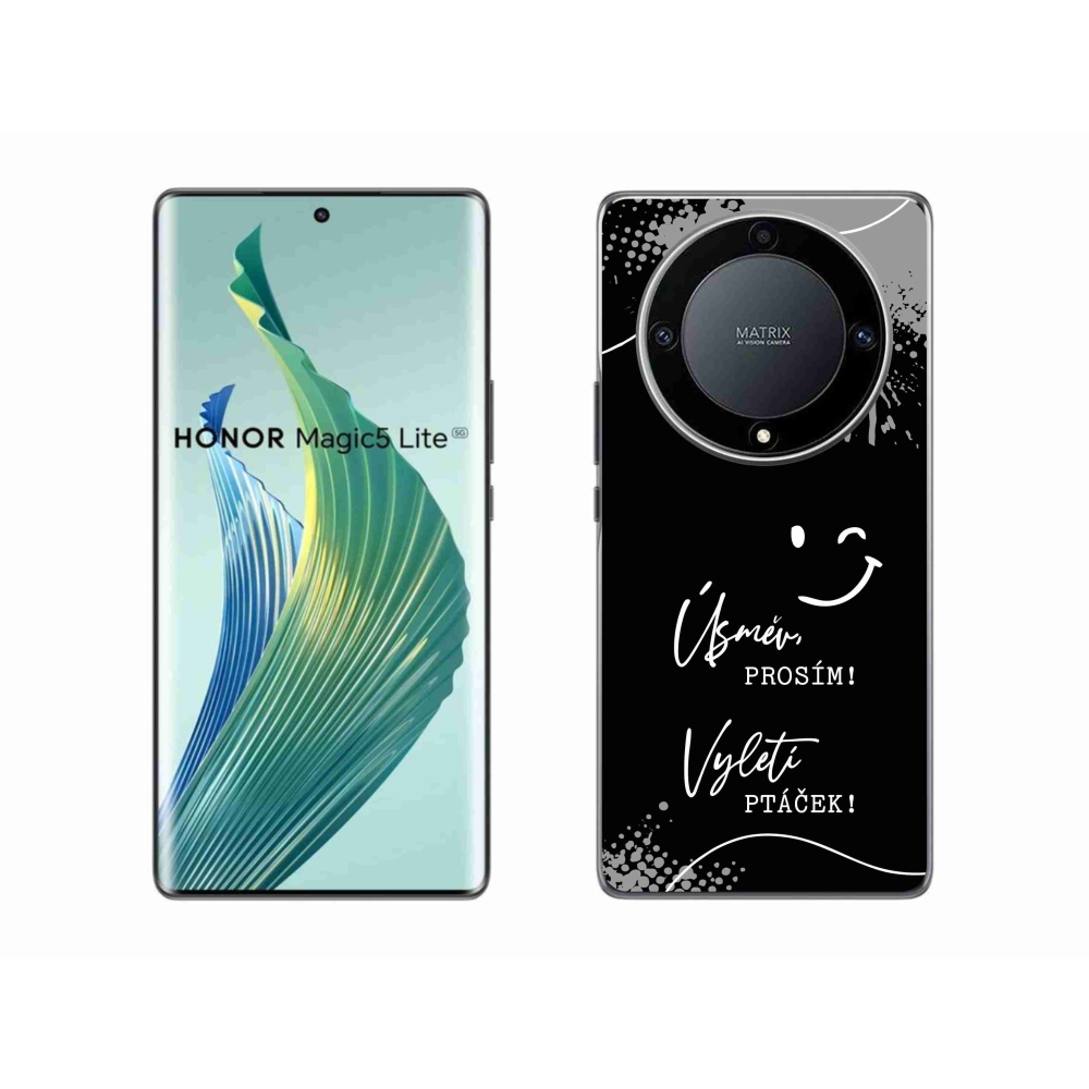 Gelový kryt mmCase na Honor Magic 5 Lite 5G - vtipný text 4 černé pozadí