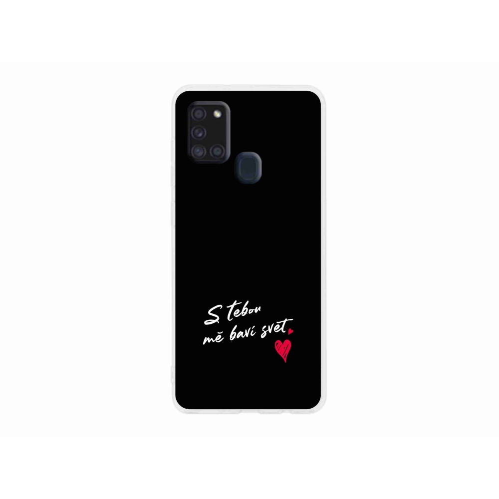 Gelový kryt mmCase na Samsung Galaxy A21s - zamilovaný text 1 černé pozadí