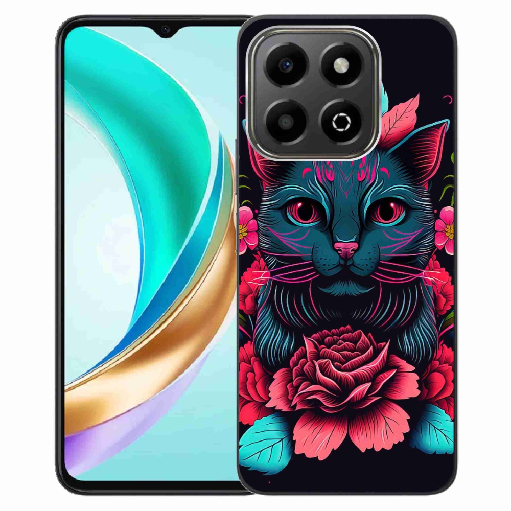 Gelový kryt mmCase na Honor X6b - květiny a kočka