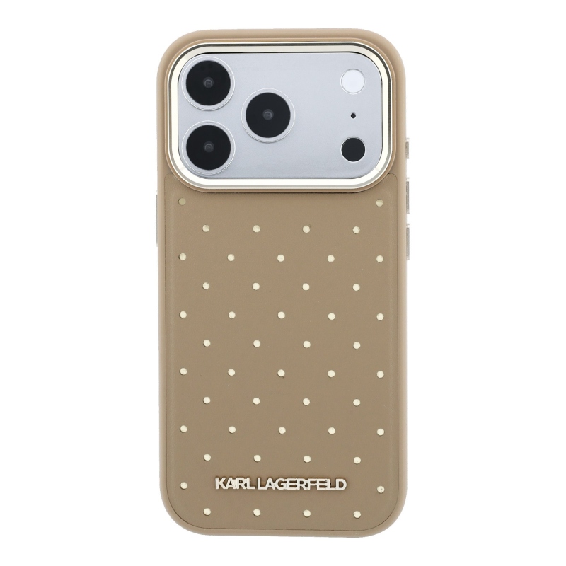 Karl Lagerfeld PU Perforated Gold Dots MagSafe Zadní Kryt pro iPhone 17 Pro Max Beige