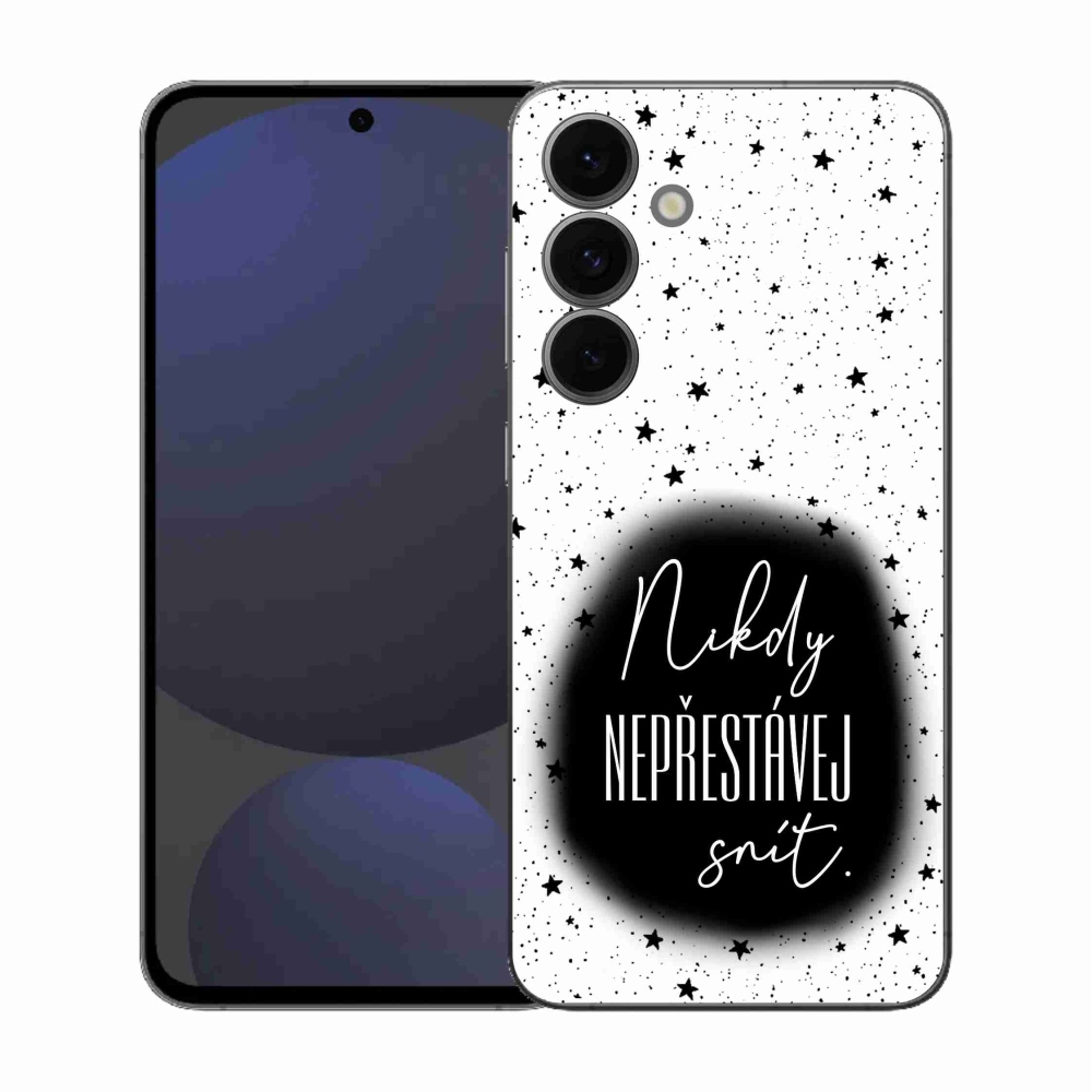 Gelový kryt mmCase na Samsung Galaxy S25 FE - citát 1 černobílé pozadí