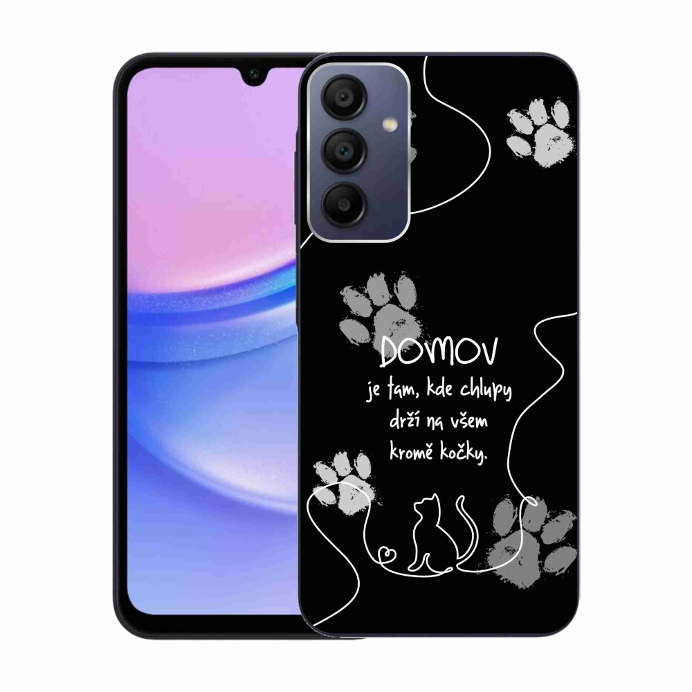 Gelový kryt mmCase na Samsung Galaxy A15 4G/5G - kočičí motiv černé pozadí