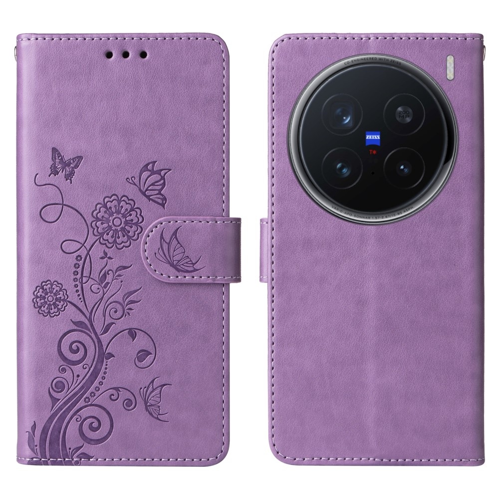 Flowery knížkové pouzdro na Vivo X200 Pro 5G - fialové