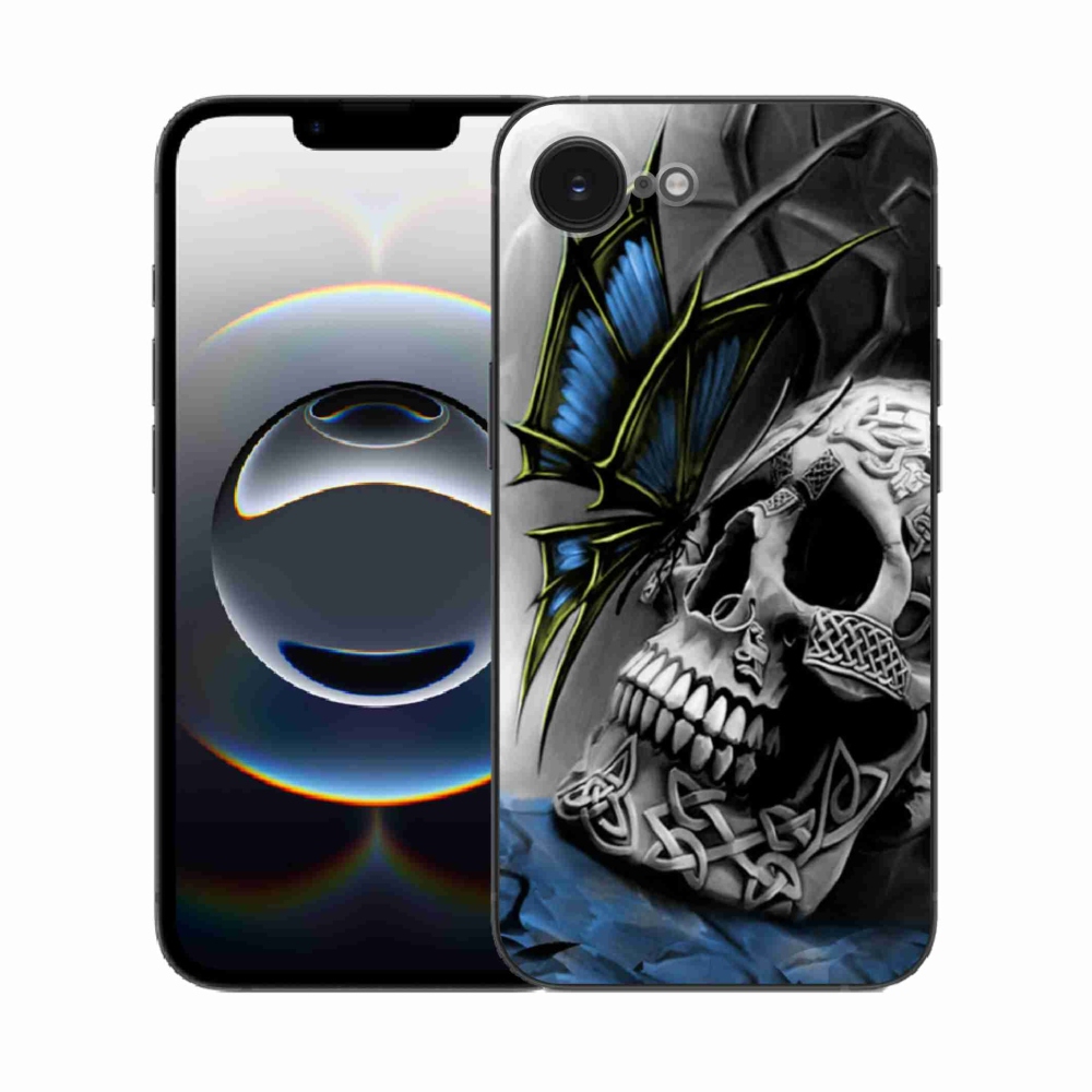Gelový kryt mmCase na iPhone 16e - motýl a lebka