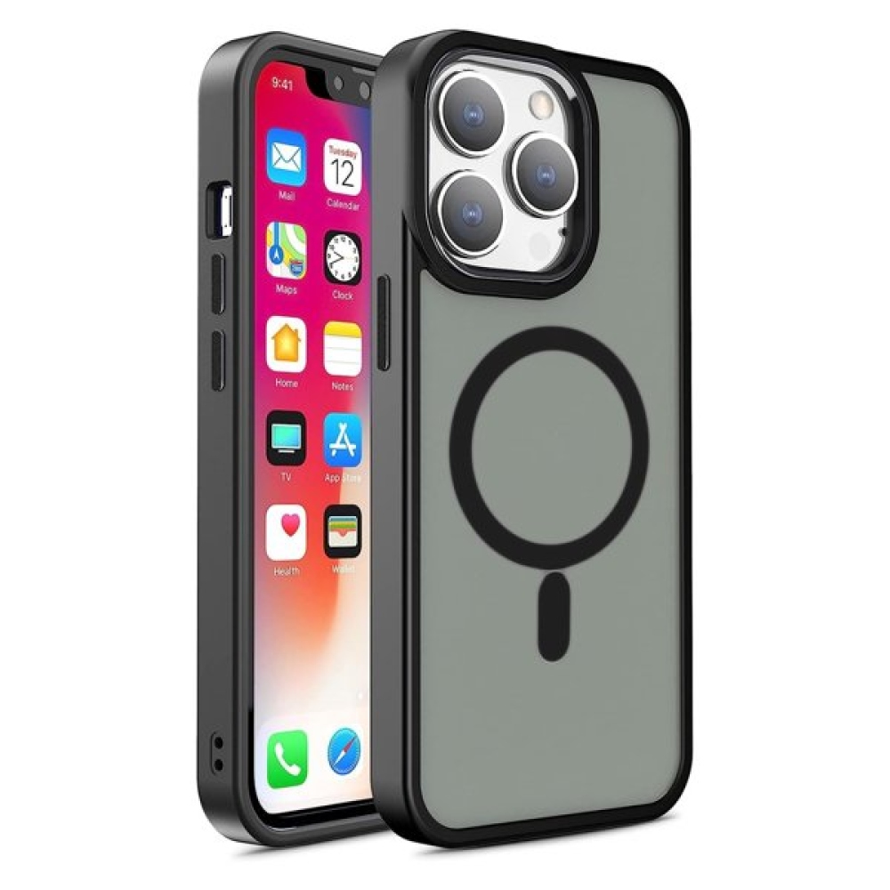 Matte gelový obal s pevnými zády a MagSafe na iPhone 15 Pro Max - černý