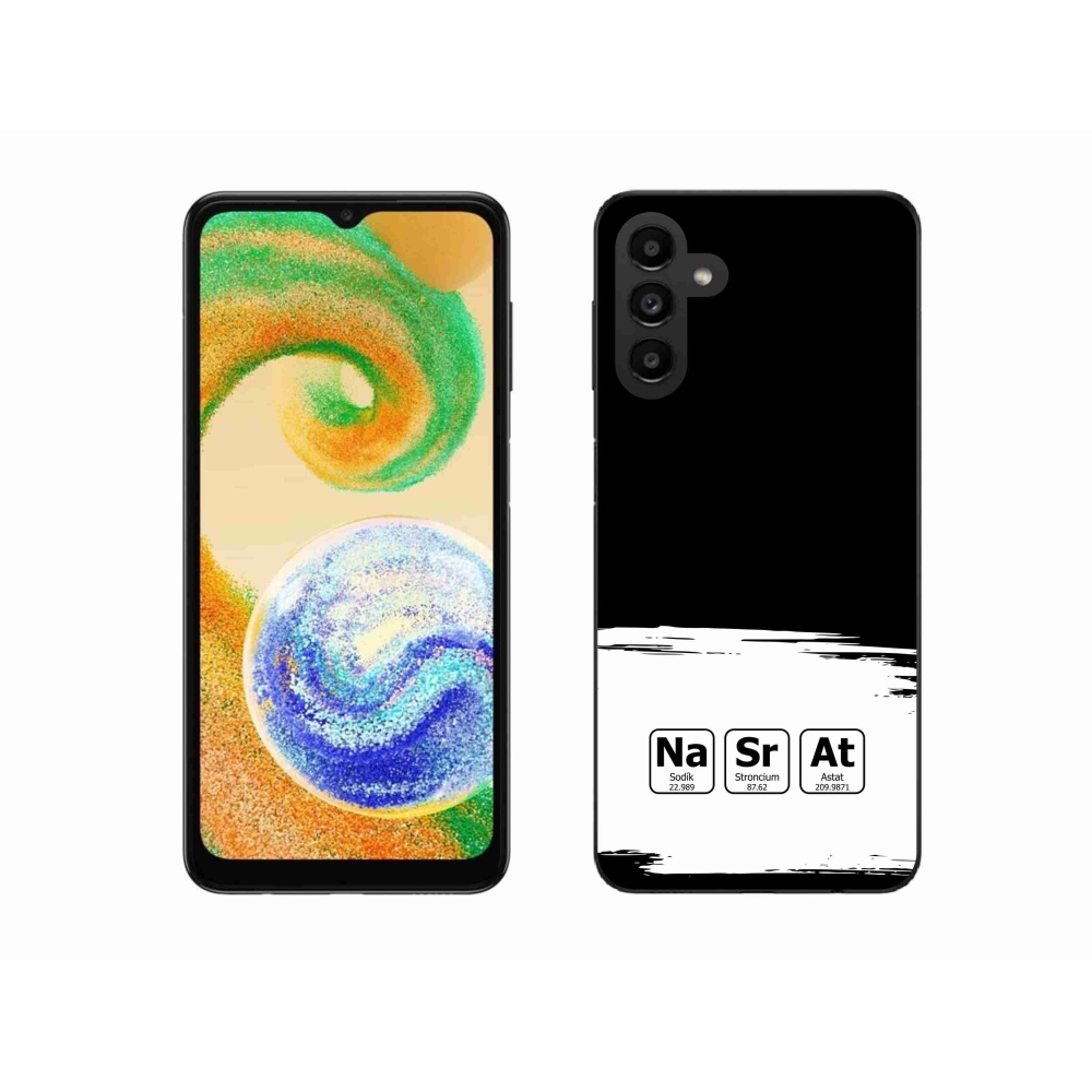 Gelový kryt mmCase na Samsung Galaxy A04s (164.7x76.7x9.1mm) - chemické prvky bíločerné pozadí