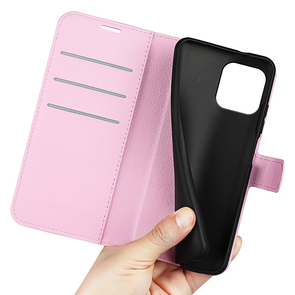 Litchi knížkové pouzdro na iPhone 15 Plus - růžové