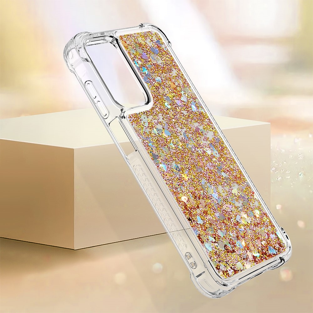 Glitter přesýpací gelový obal na Samsung Galaxy A26 5G - zlatý/srdíčka