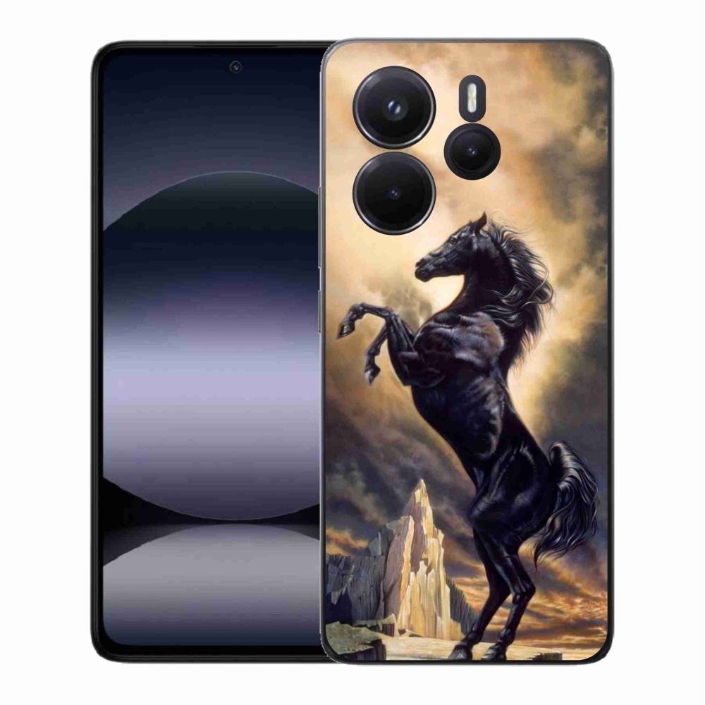 Gelový kryt mmCase na Xiaomi Redmi Note 14 - černý kreslený kůň