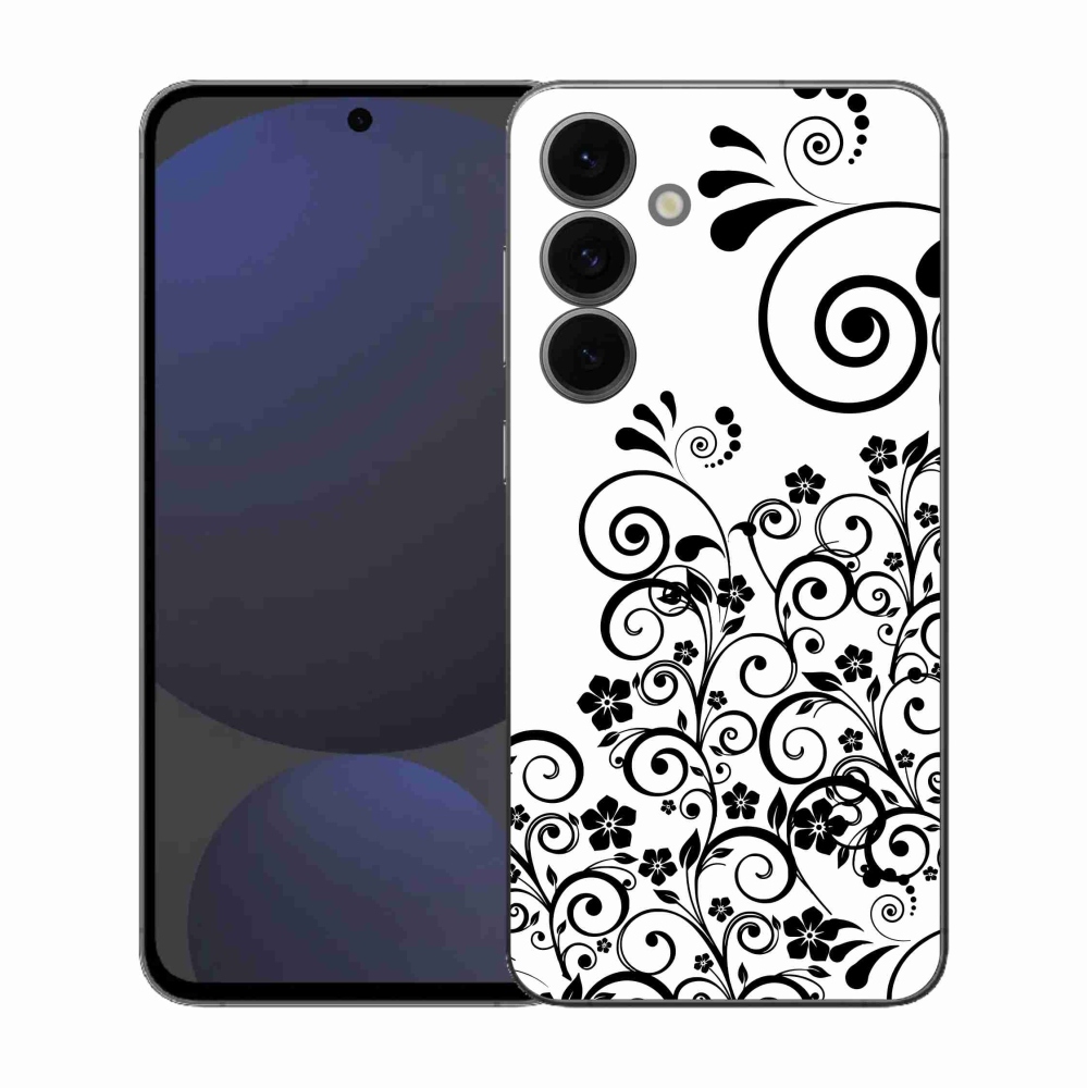 Gelový kryt mmCase na Samsung Galaxy S25 FE - černobílé květinové vzory