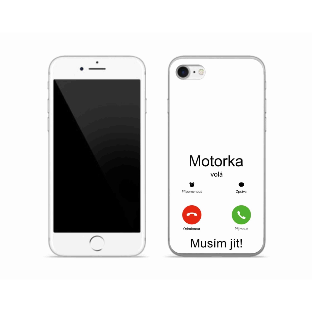Gelový kryt mmCase na iPhone SE (2022) - motorka volá bílé pozadí