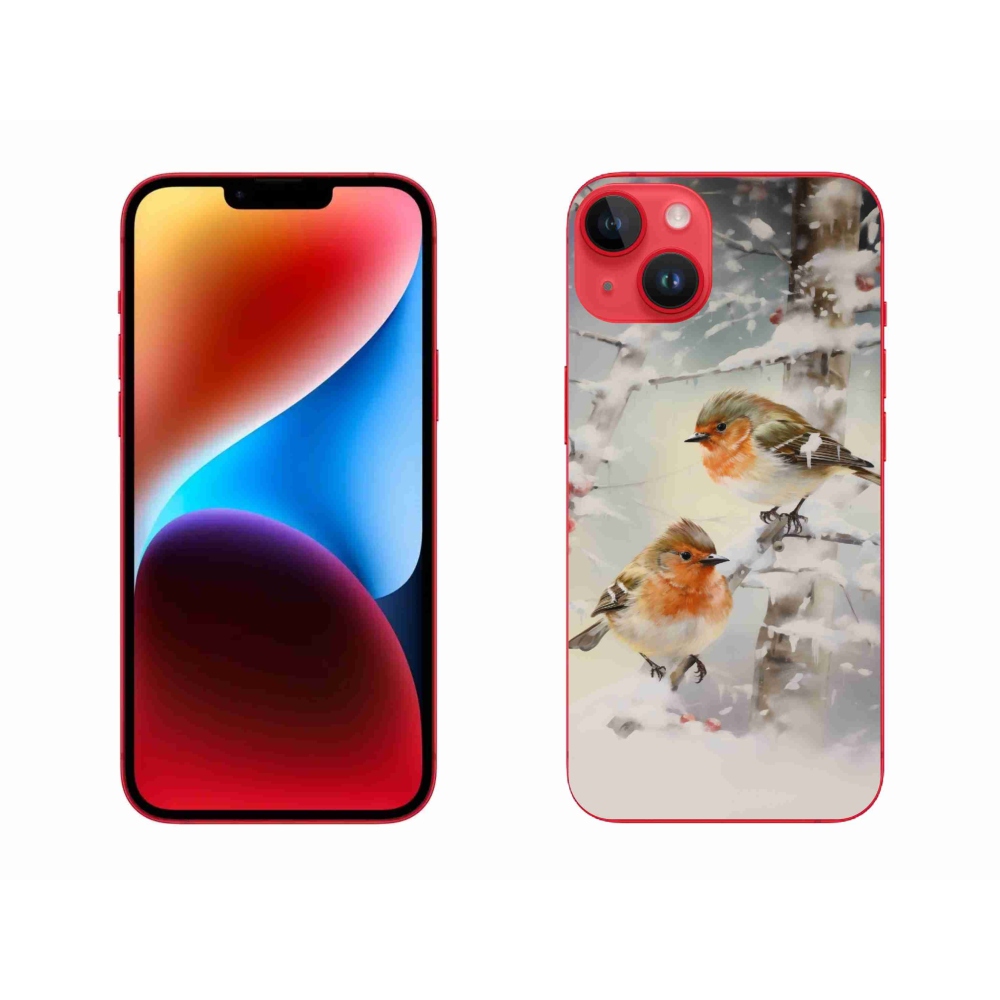 Gelový kryt mmCase na iPhone 14 Plus - ptáčci v zimě