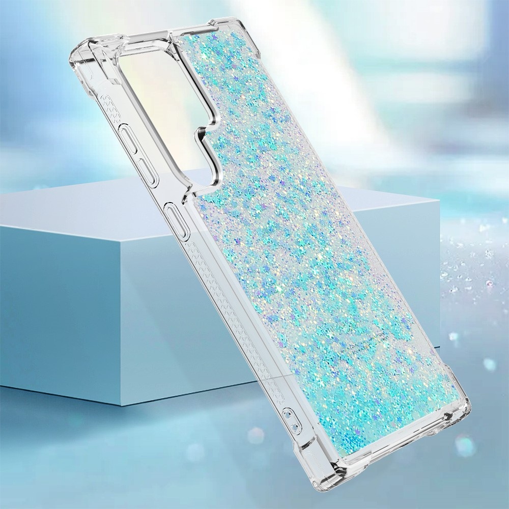 Glitter přesýpací gelový obal na Samsung Galaxy S24 Ultra - modrý/hvězdičky