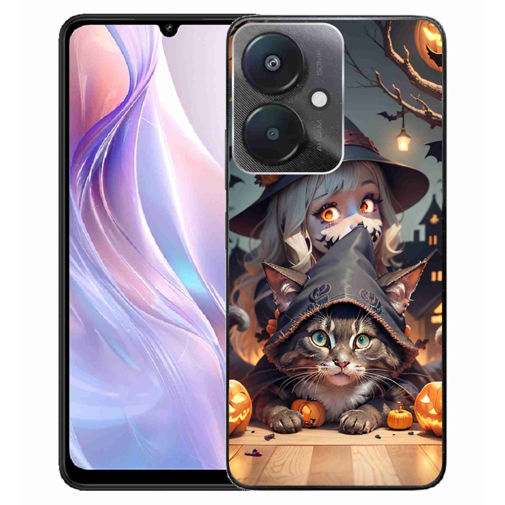 Gelový kryt mmCase na Xiaomi Redmi 13C 5G - čarodějnice s kočkou