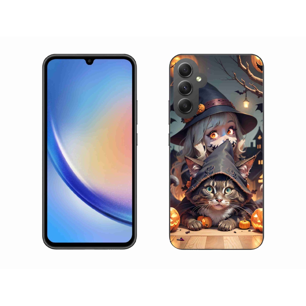 Gelový kryt mmCase na Samsung Galaxy A34 5G - čarodějnice s kočkou