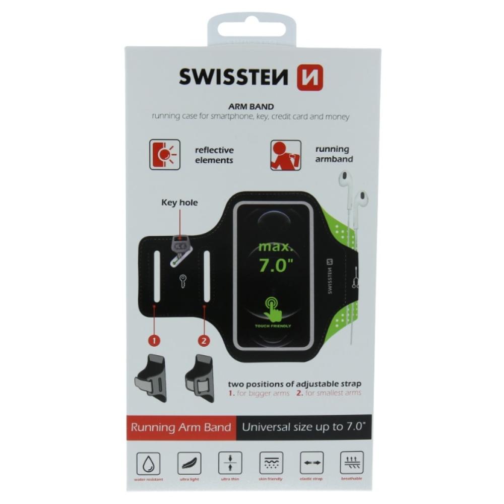 Swissten fitness pouzdro na ruku Arm Band do 7 palců - černé/zelené