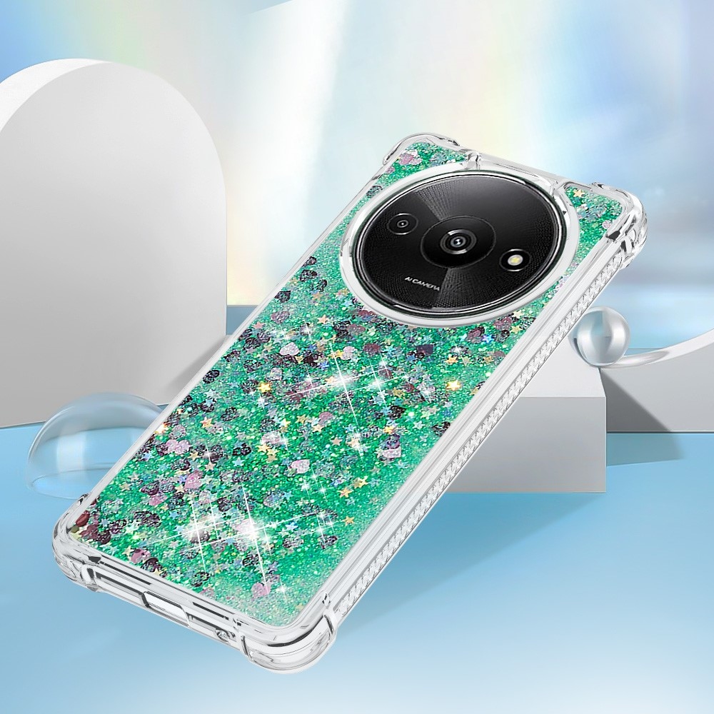 Glitter gelový přesýpací obal na Xiaomi Redmi A3 - zelený/srdíčka