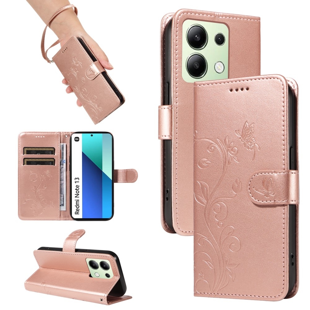 Flower knížkové pouzdro na Xiaomi Redmi Note 13 - růžovozlaté