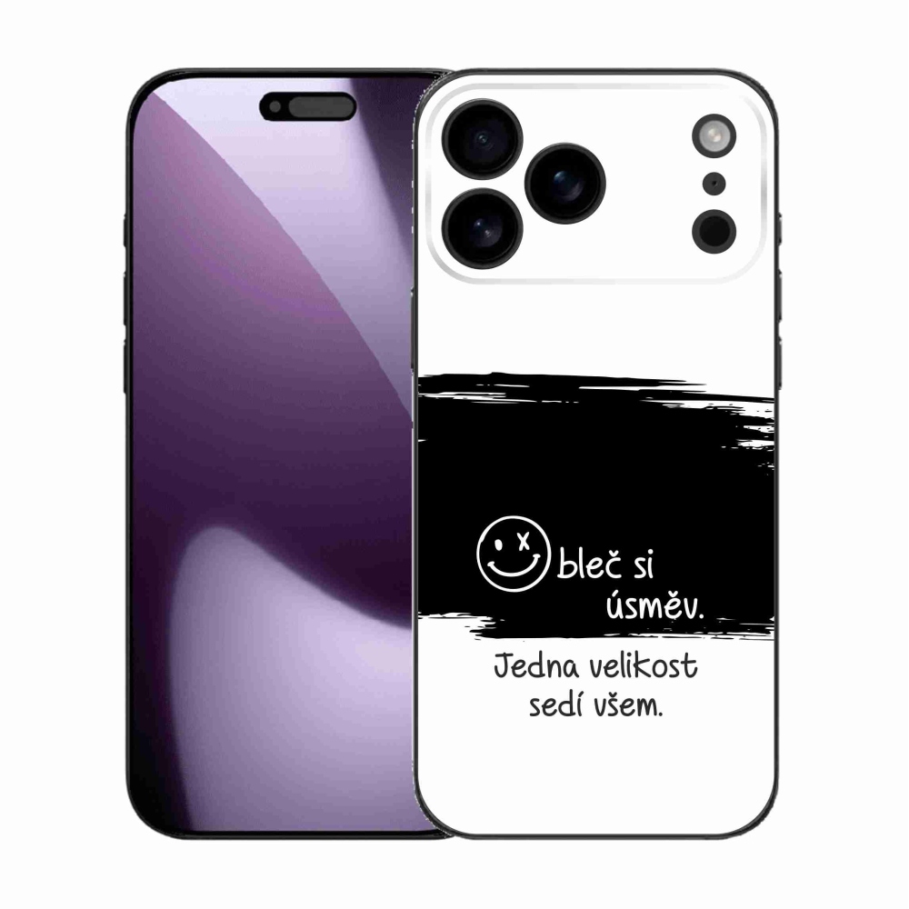 Gelový kryt mmCase na iPhone 17 Pro Max - vtipný text 8 černobílé pozadí