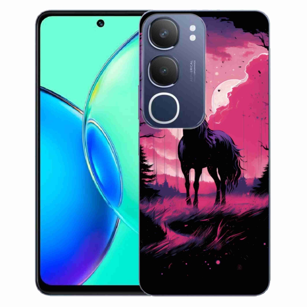 Gelový kryt mmCase na Vivo Y19s - černý kreslený kůň 1