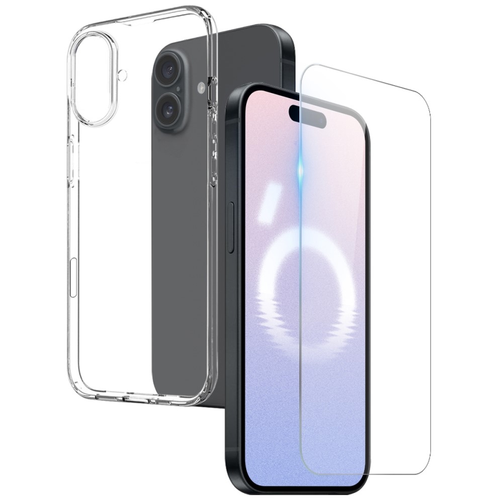 NORTHJO průhledný gelový obal + tvrzené sklo na iPhone 16 - průhledný