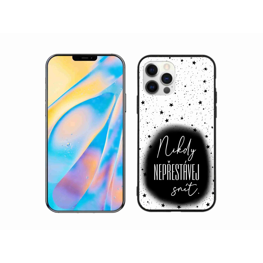 Gelový kryt mmCase na iPhone 12 - citát 1 černobílé pozadí