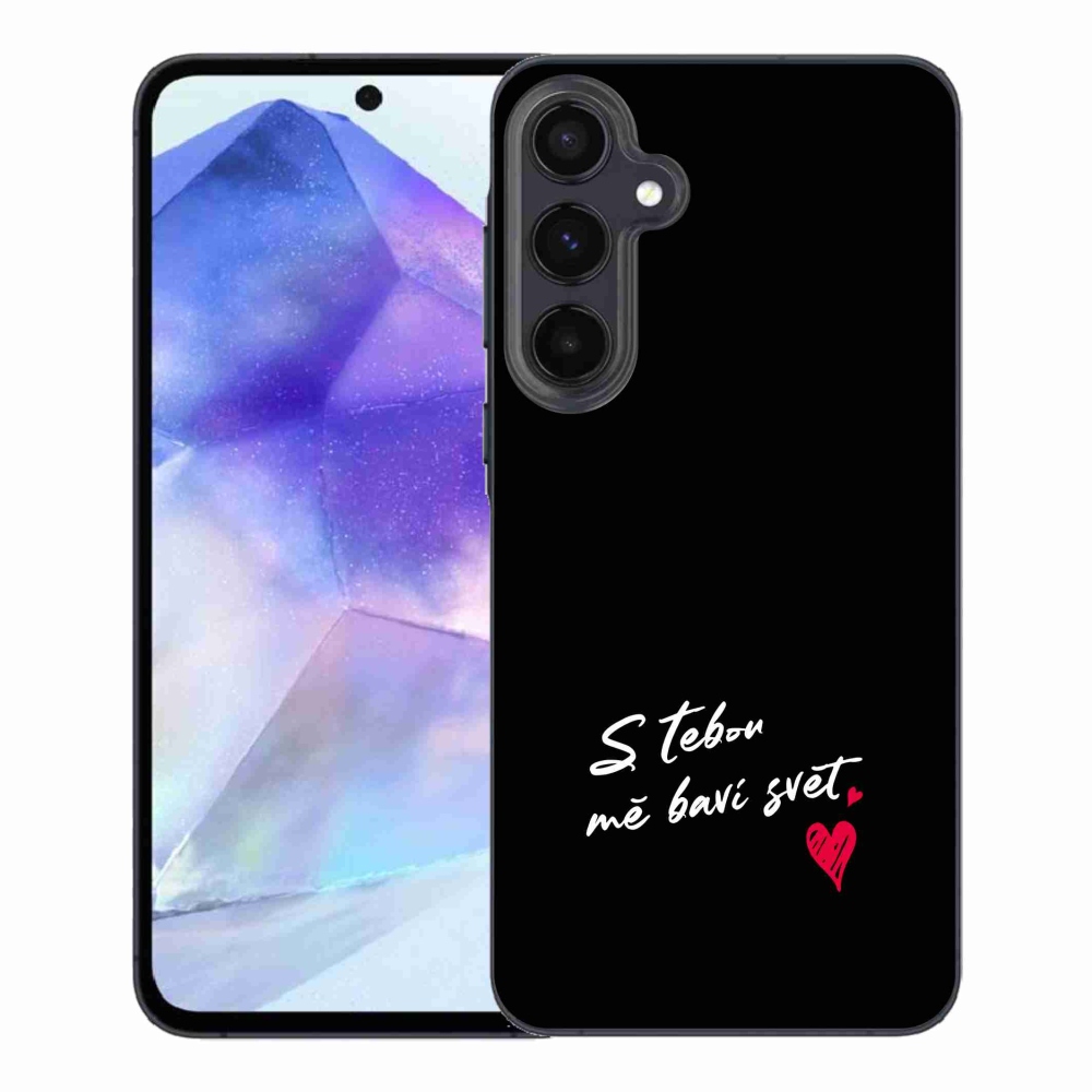 Gelový kryt mmCase na Samsung Galaxy A55 5G - zamilovaný text 1 černé pozadí