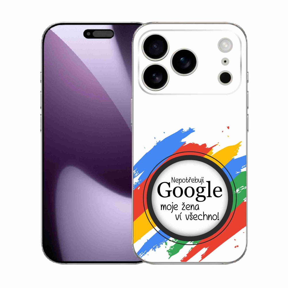 Gelový kryt mmCase na iPhone 17 Pro - žena ví všechno bílé pozadí