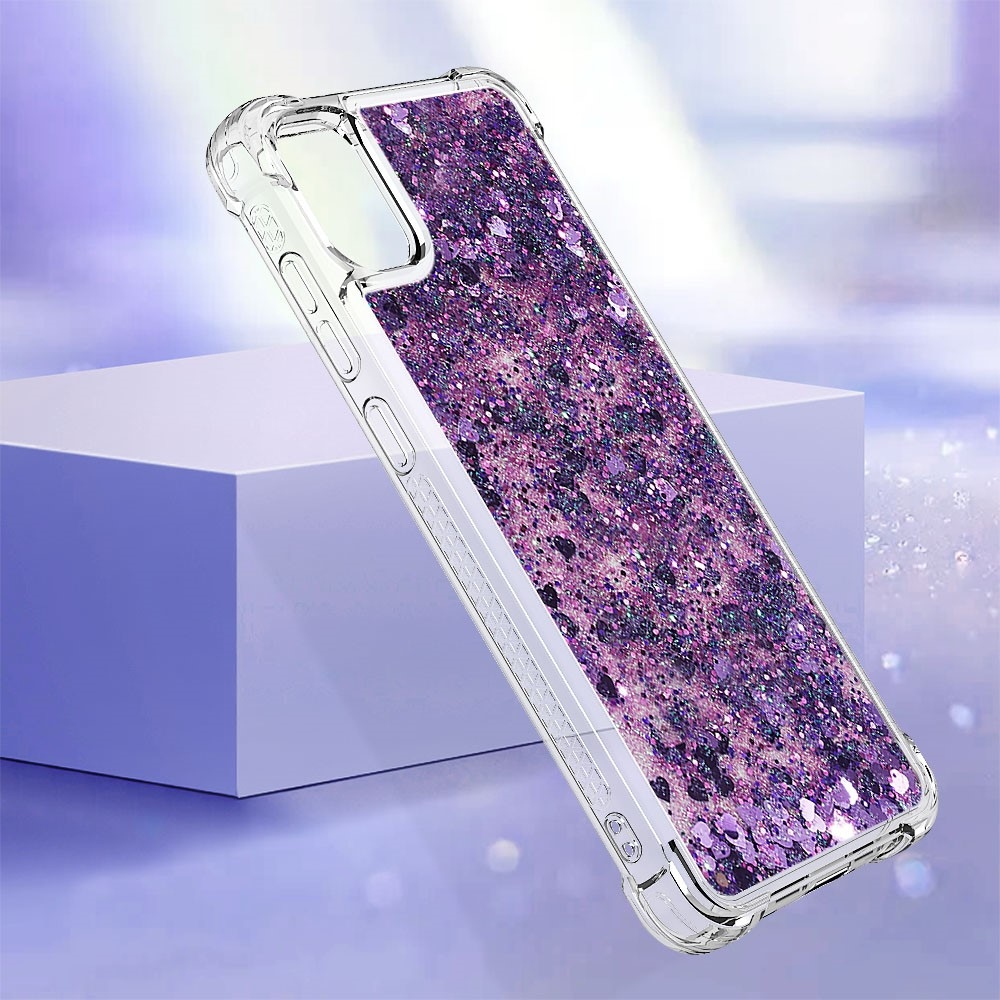 Glitter přesýpací gelový obal na Samsung Galaxy A06 4G - tmavěfialový/srdíčka