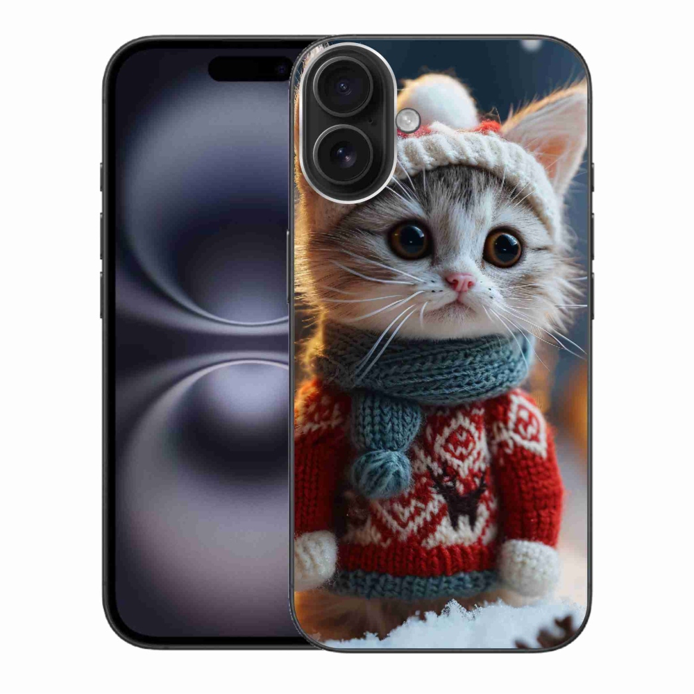 Gelový kryt mmCase na iPhone 16 Plus - kotě ve svetru