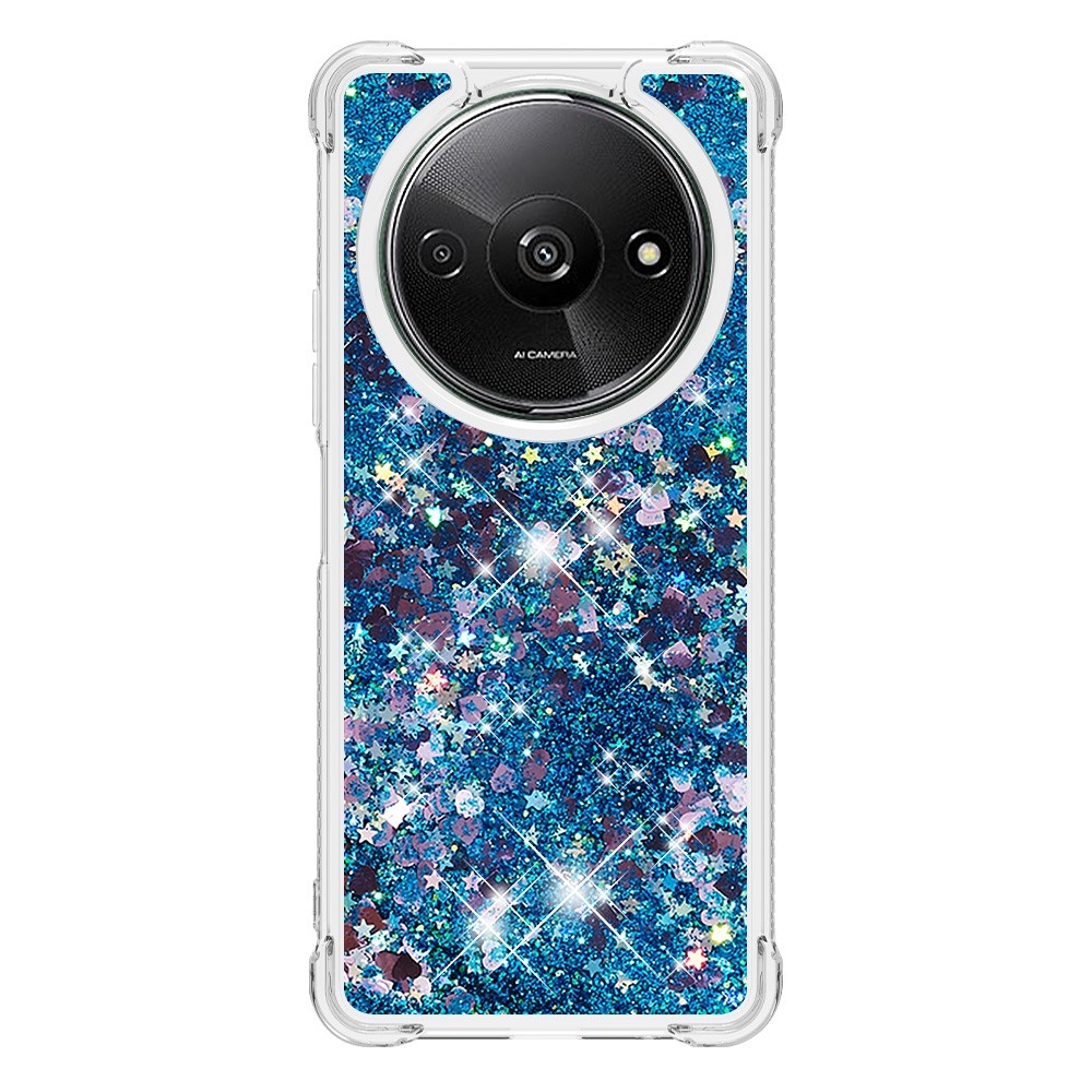 Glitter gelový přesýpací obal na Xiaomi Redmi A3 - modrý/srdíčka