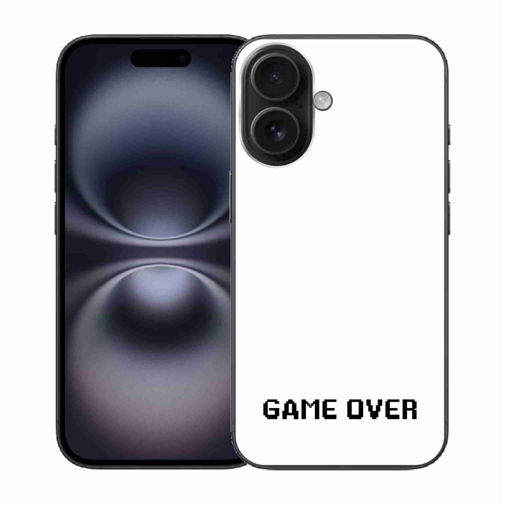 Gelový kryt mmCase na iPhone 16 - game over bílé pozadí