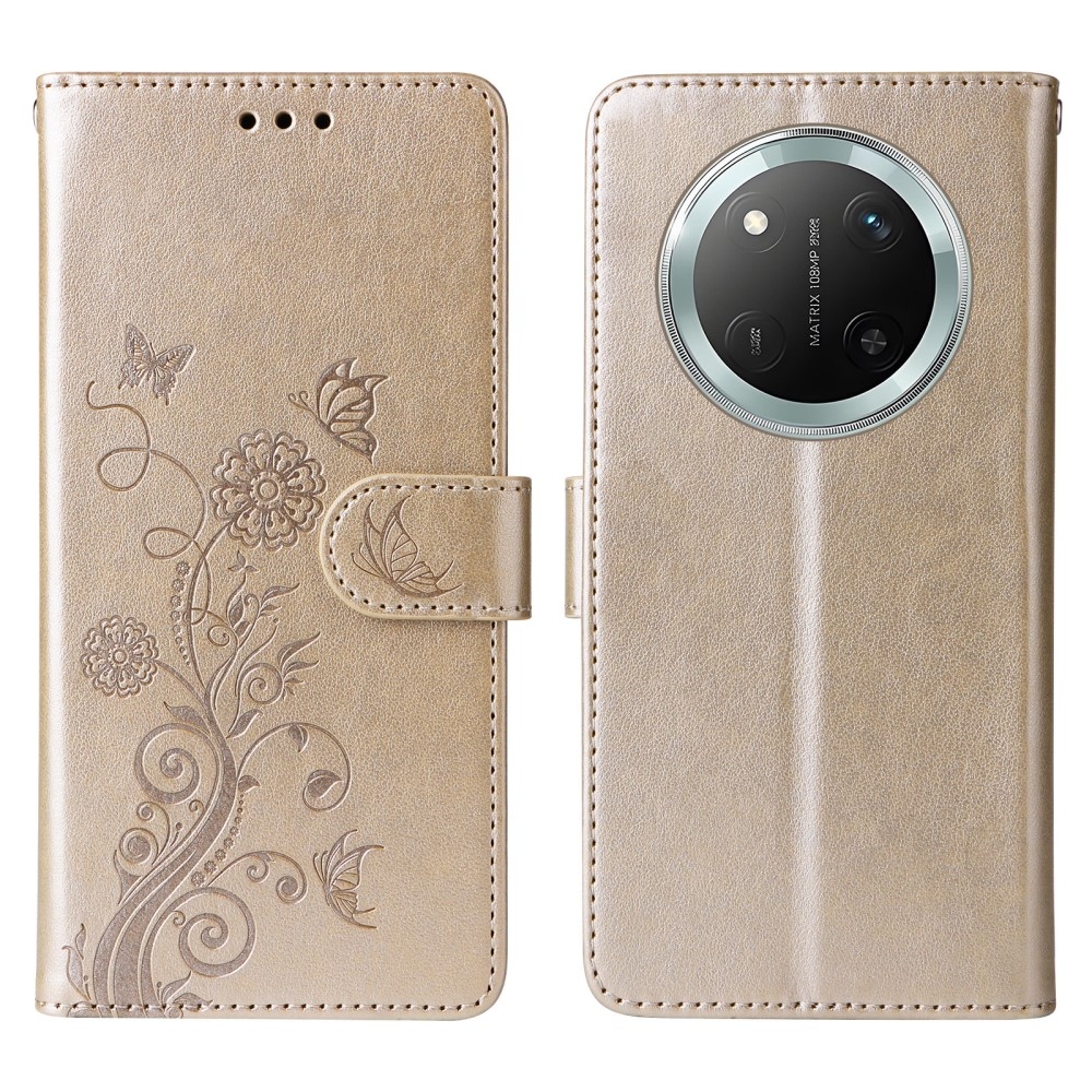 Flowery knížkové pouzdro na Honor Magic 7 Lite 5G - zlaté