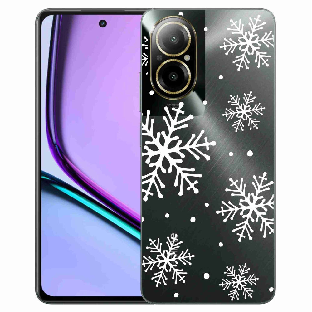 Gelový kryt mmCase na Realme C67 - bílé vločky na průhledném pozadí