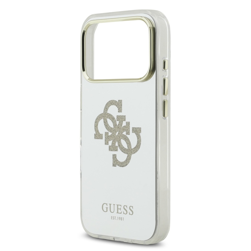 Guess PC/TPU Mirror 4G Glitter Logo MagSafe Zadní Kryt pro iPhone 17 Pro Gold