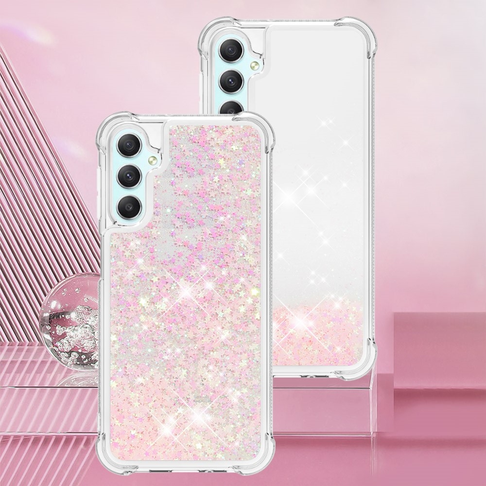 Glitter přesýpací gelový obal na Samsung Galaxy A24 - růžový/hvězdičky
