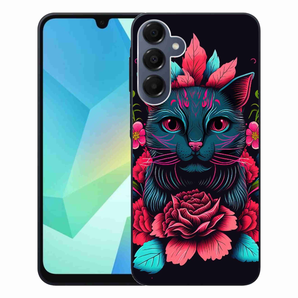 Gelový kryt mmCase na Samsung Galaxy A16 4G/5G - květiny a kočka
