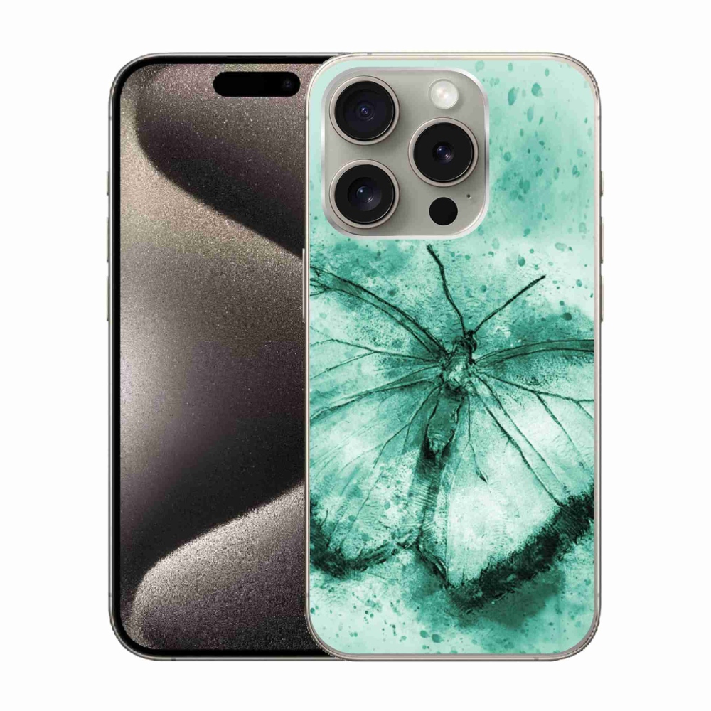 Gelový obal mmCase na iPhone 15 Pro - zelený motýl