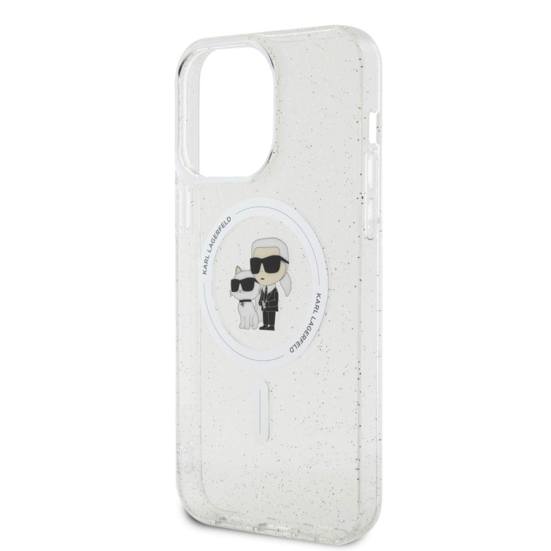 Karl Lagerfeld IML Glitter Karl and Choupette MagSafe Zadní Kryt pro iPhone 15 Pro Max - průhledný