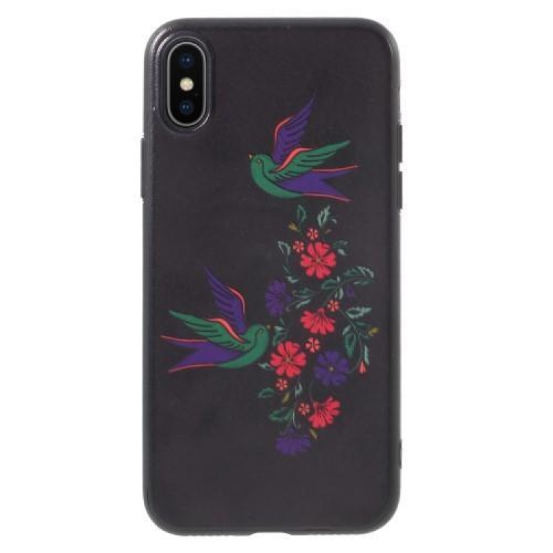 Ider gelový obal potažený PU kůží na iPhone X - fialové kvítky