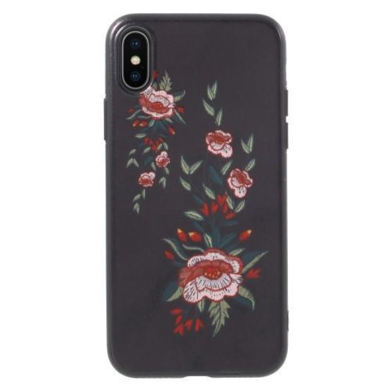 Ider gelový obal potažený PU kůží na iPhone X - kvetoucí motiv