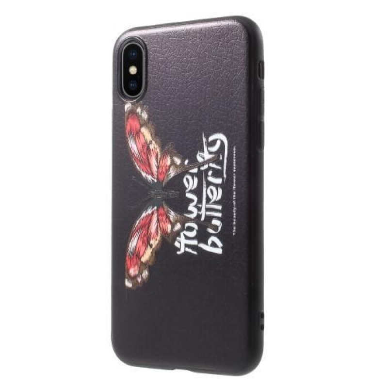 Ider gelový obal potažený PU kůží na iPhone X - motýl