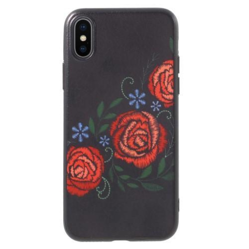 Ider gelový obal potažený PU kůží na iPhone X - pivoňky