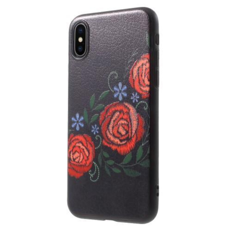 Ider gelový obal potažený PU kůží na iPhone X - pivoňky