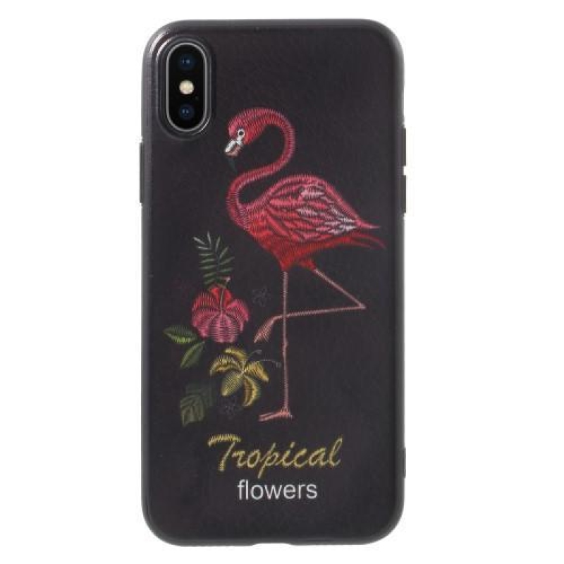 Ider gelový obal potažený PU kůží na iPhone X - plameňák