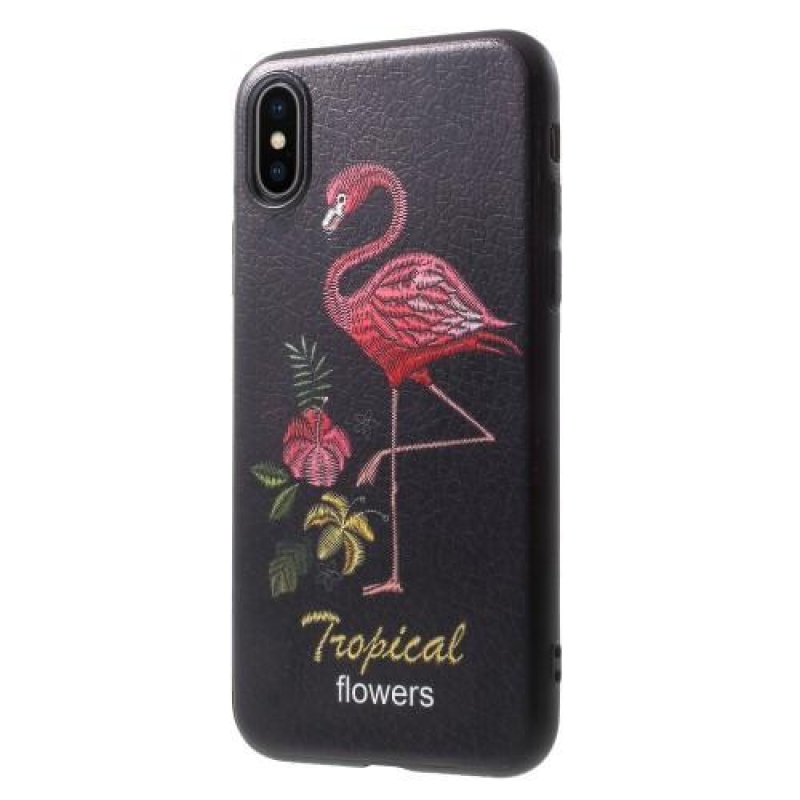 Ider gelový obal potažený PU kůží na iPhone X - plameňák