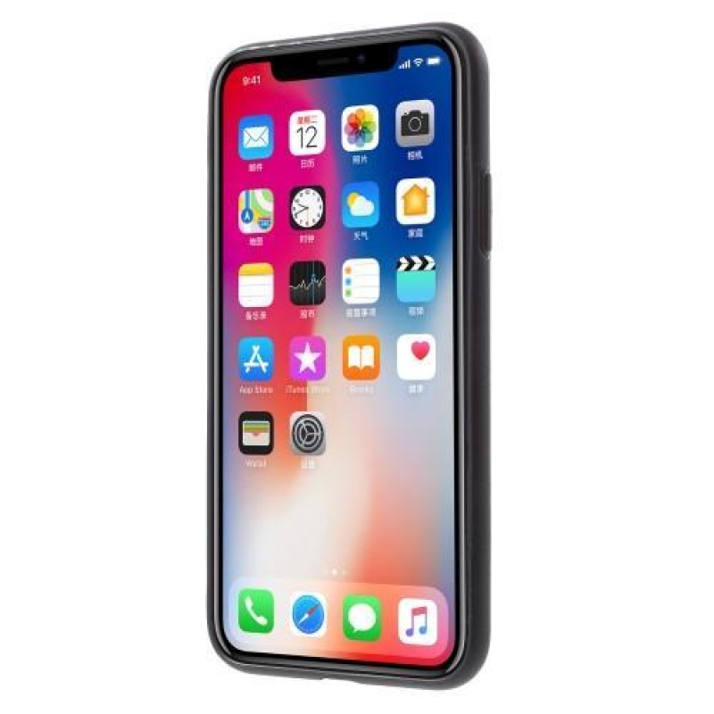 Ider gelový obal potažený PU kůží na iPhone X - růžová kytice