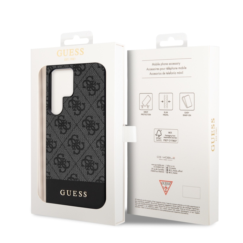 Guess PU 4G Stripe Zadní Kryt pro Samsung Galaxy S24 Ultra Grey