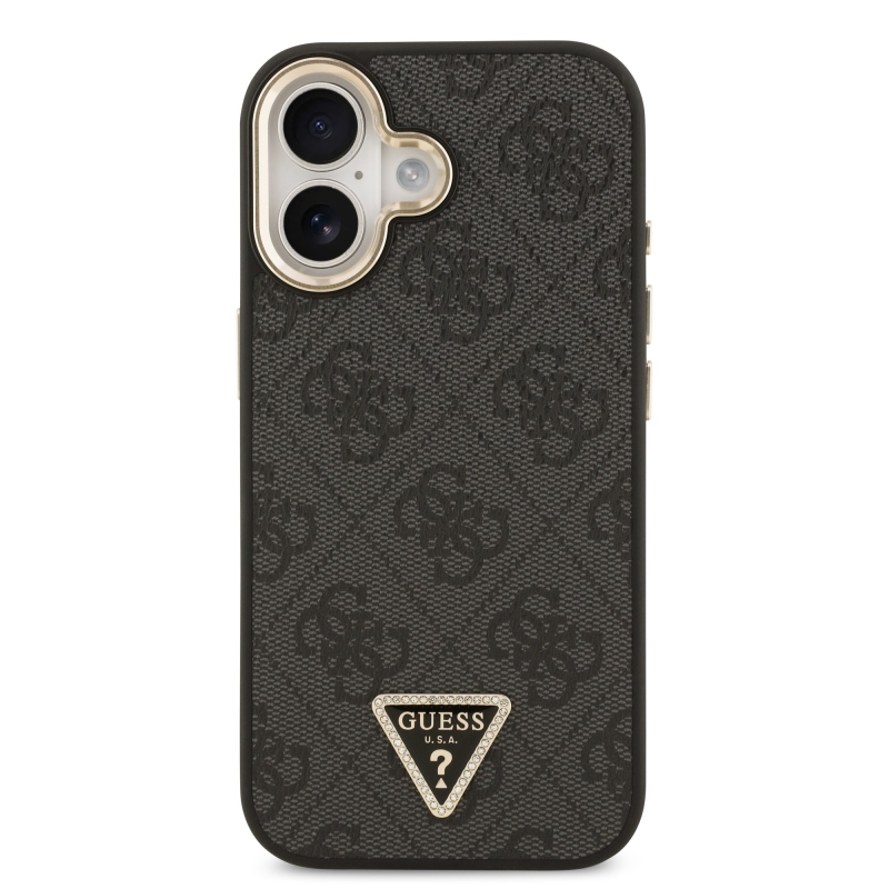 Guess PU Leather 4G Triangle Logo Gold Frame MagSafe Zadní Kryt pro iPhone 17 Black