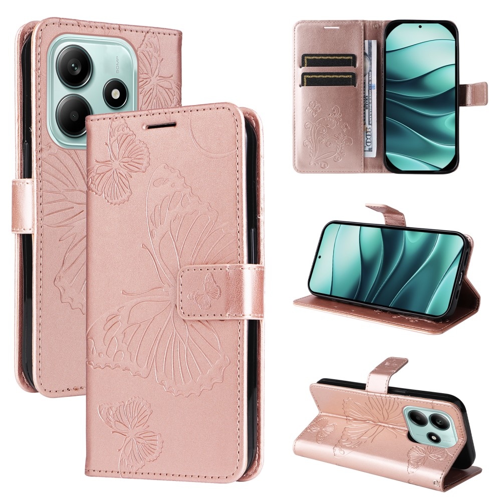 Big Butterfly knížkové pouzdro na Xiaomi Redmi Note 14 5G - růžovozlaté